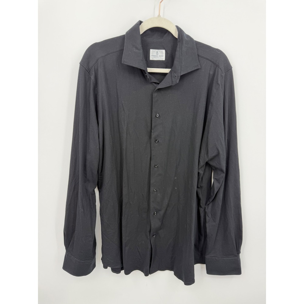 Emanuel Berg Byron Modern Fit Button Down Shirt Mens XL Black Stretch Jersey